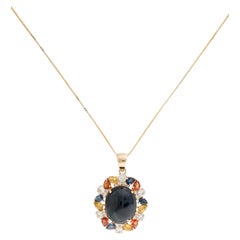 Oro giallo 14K 16,27ct Zaffiro blu ovale, 2,79ctw Zaffiro multicolore e 0,18c
