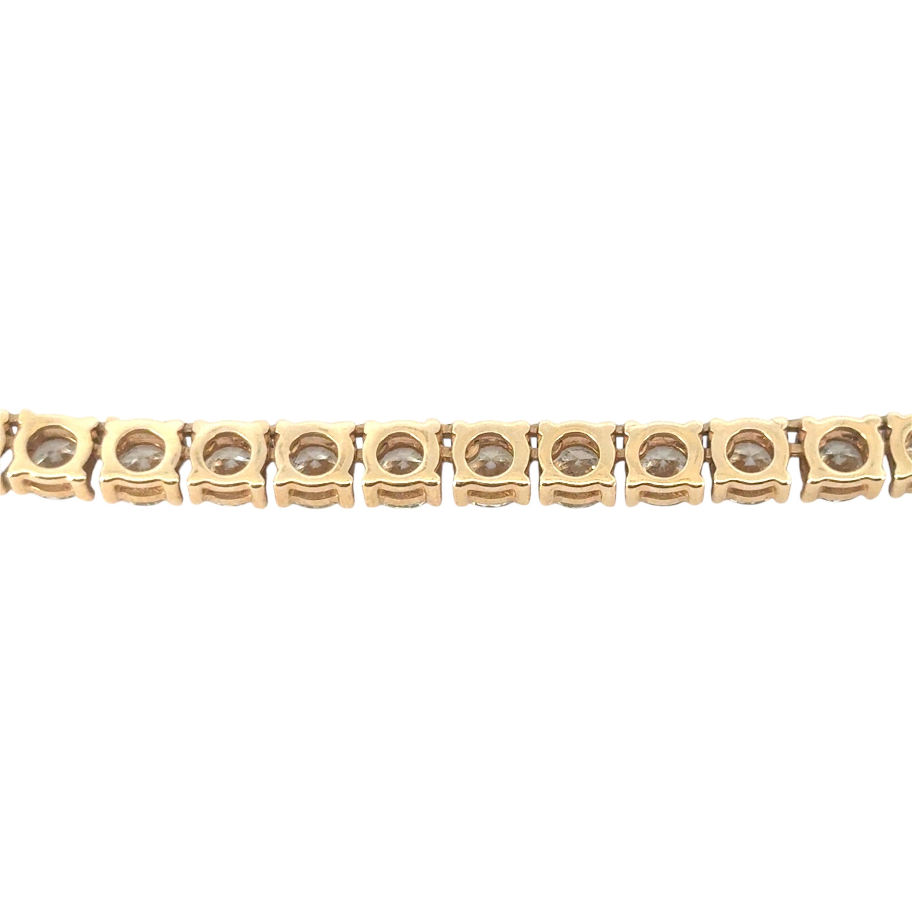 14k Yellow Gold 16.36ctw Natural Round Brilliant Diamond 4 Prong Tennis Necklace For Sale 5