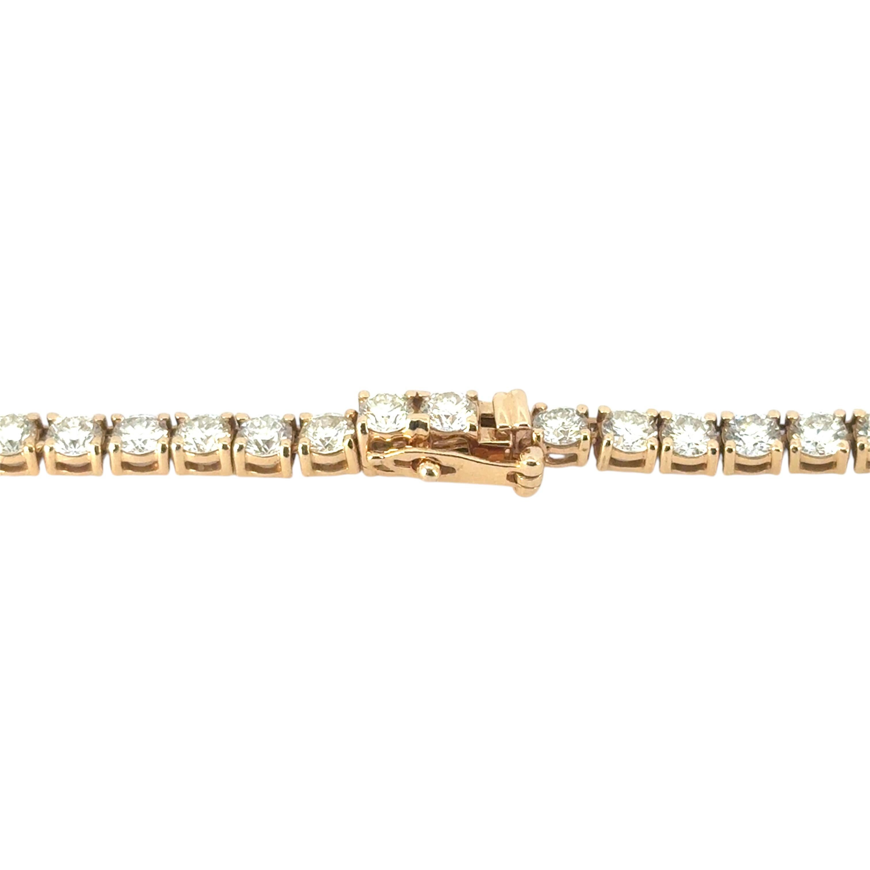 14k Yellow Gold 16.36ctw Natural Round Brilliant Diamond 4 Prong Tennis Necklace For Sale 3