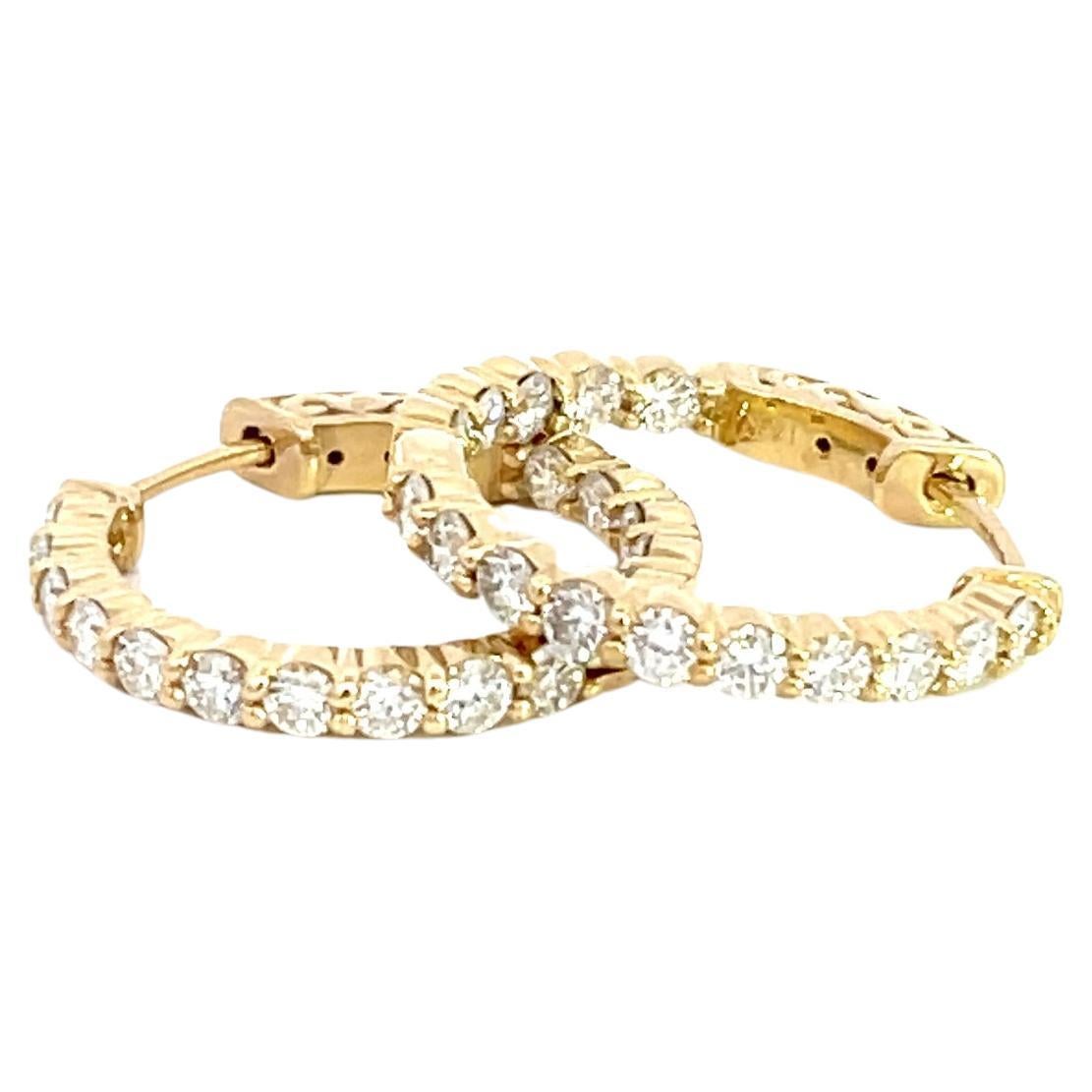 14K Yellow Gold 1.63ctw Diamond In and Out Hoop Earrings