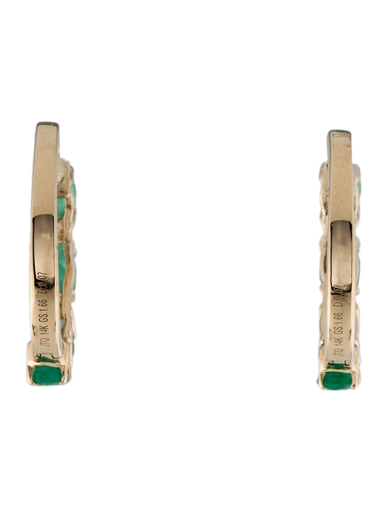 Artist 14K Yellow Gold 1.63ctw Emerald & Diamond Huggie Earrings For Sale