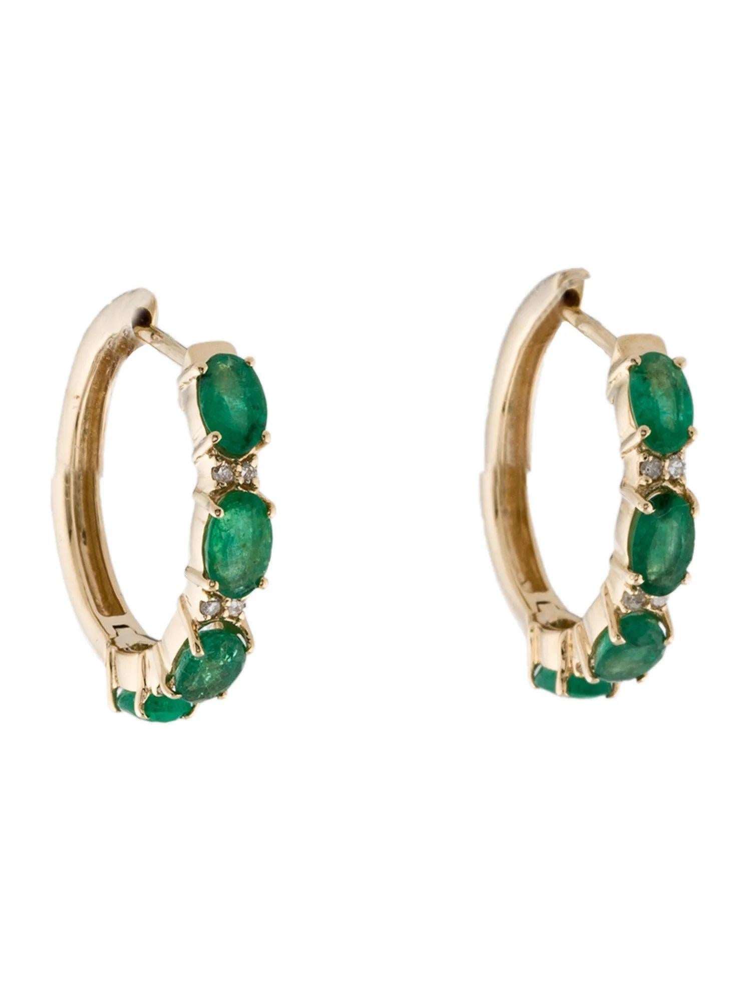 Emerald Cut 14K Yellow Gold 1.63ctw Emerald & Diamond Huggie Earrings For Sale