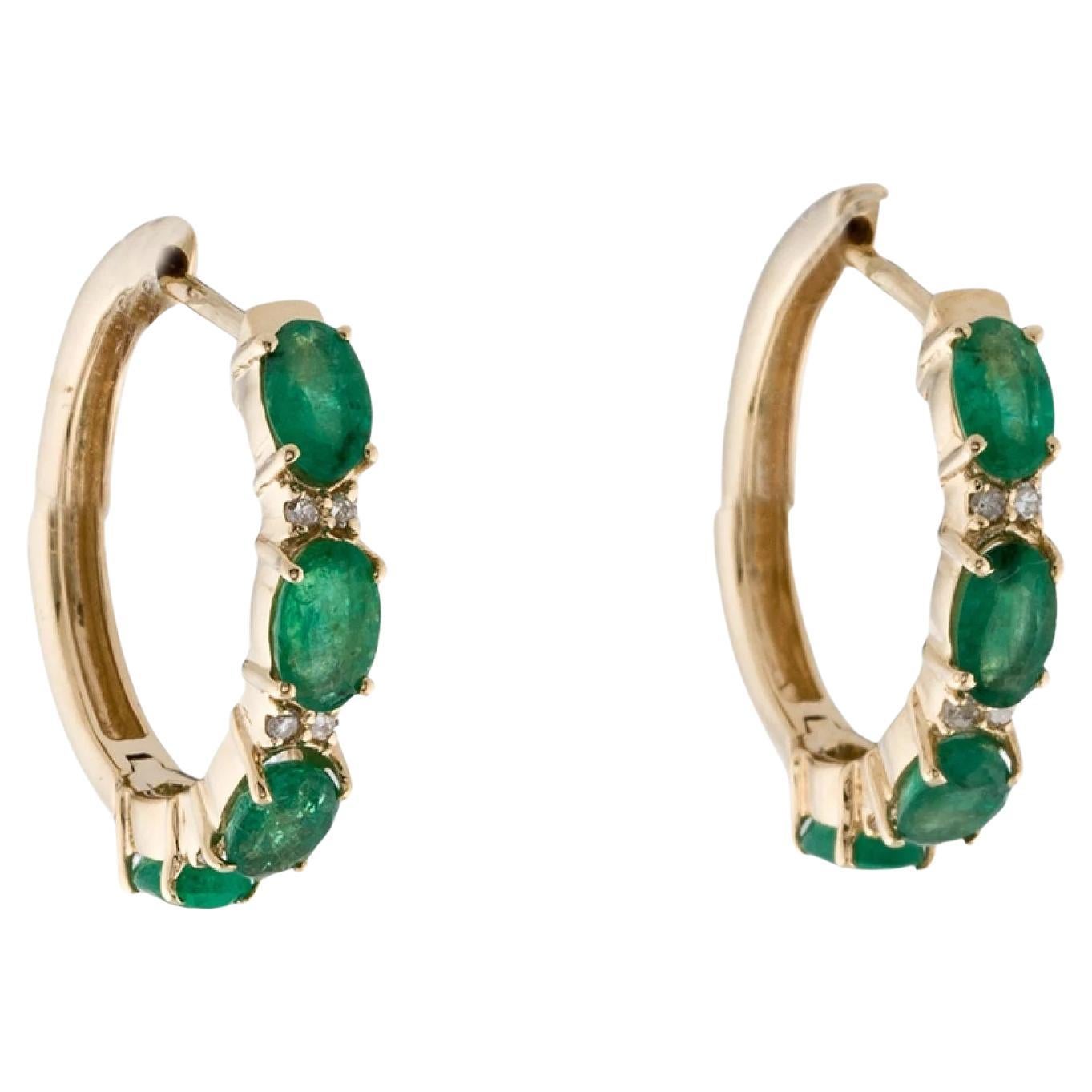 14K Yellow Gold 1.63ctw Emerald & Diamond Huggie Earrings