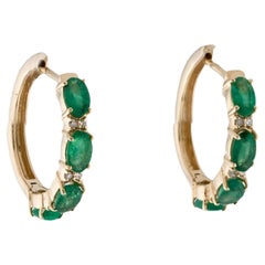 14K Yellow Gold 1.63ctw Emerald & Diamond Huggie Earrings
