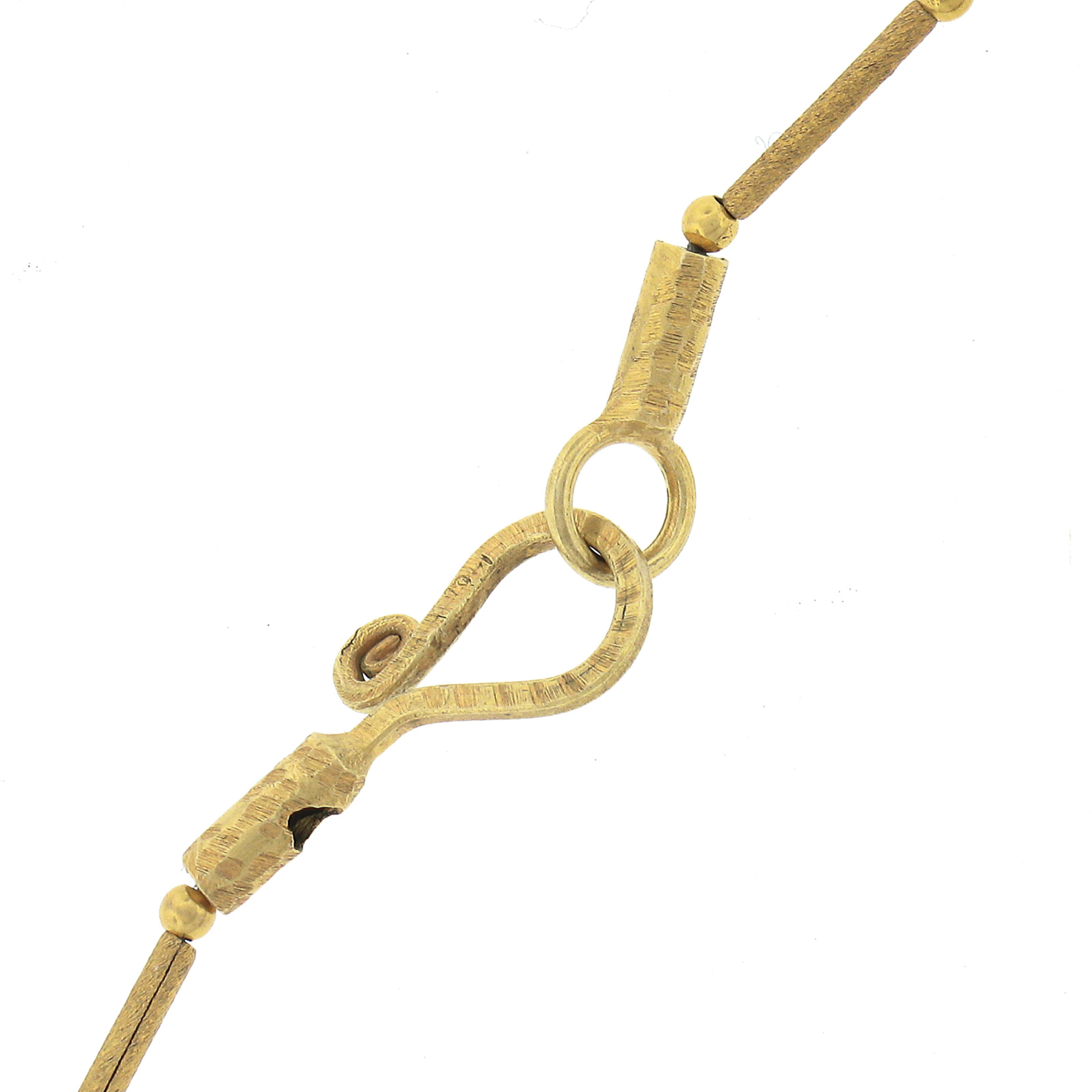 14k Yellow Gold Briolette Cut Tear Drop Garnet & Hammered Bead Necklace For Sale 1