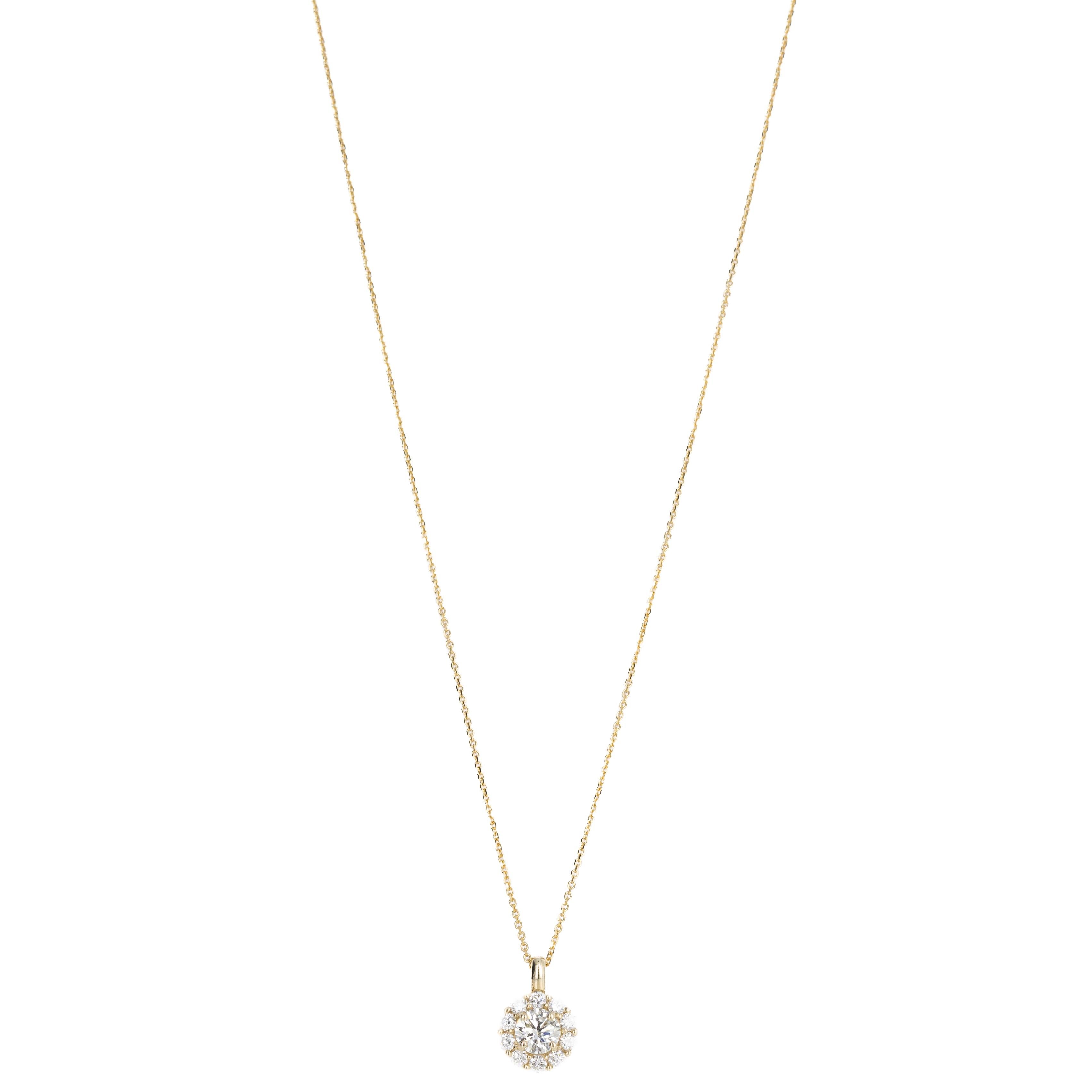 Taille ronde Collier pendentif halo de diamants ronds de 1,65 carat en or jaune 14 carats en vente