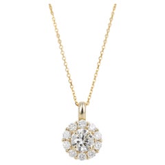 14K Yellow Gold 1.65 Carat Round Diamond Halo Pendant Necklace