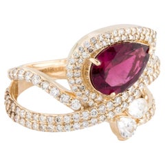 14K Yellow Gold 1.65ctw Pink Tourmaline, Sapphire & Diamond Cocktail Ring Size 6
