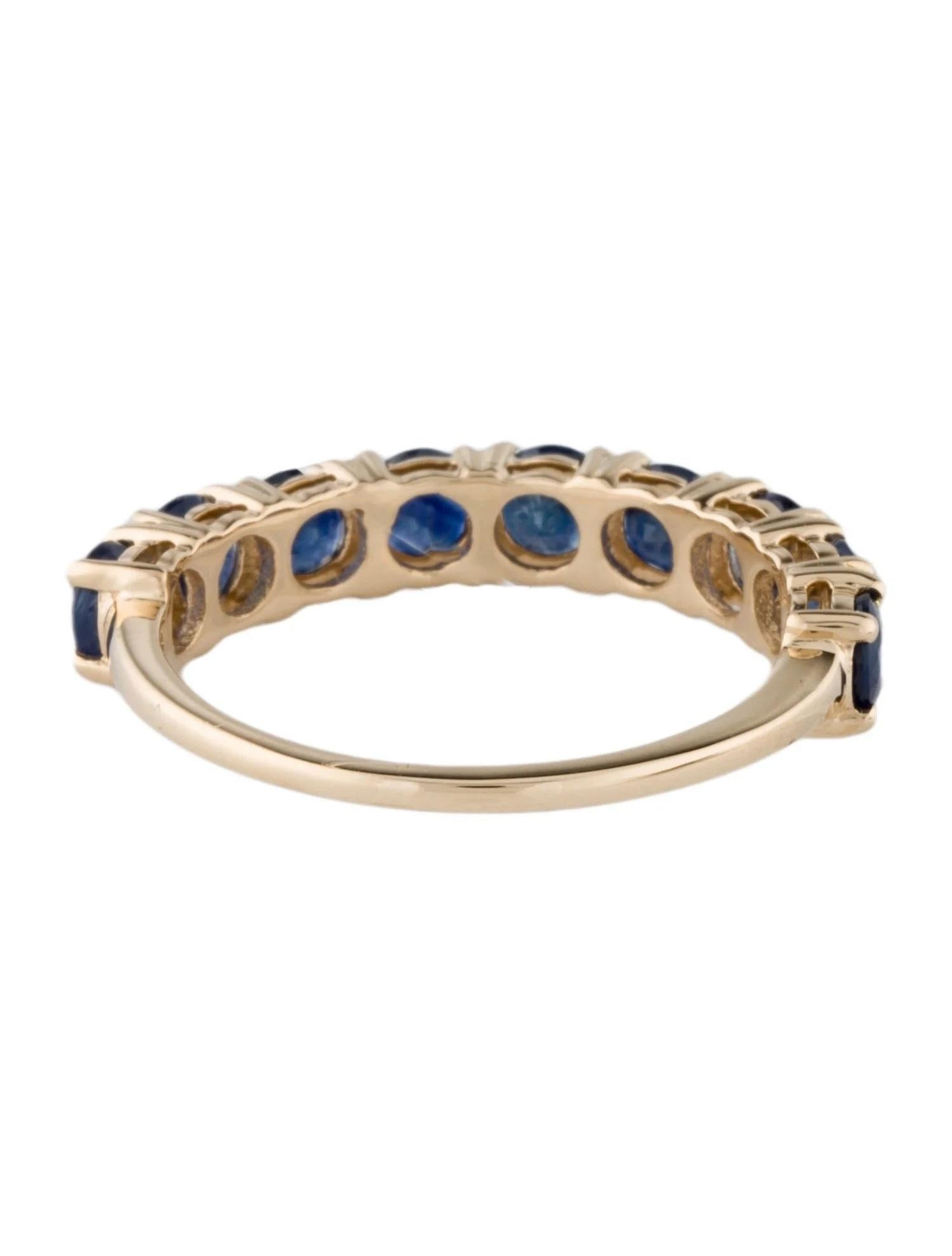 Round Cut 14K Yellow Gold 1.65ctw Sapphire Half Eternity Band, Size 6.5, Round Modified For Sale