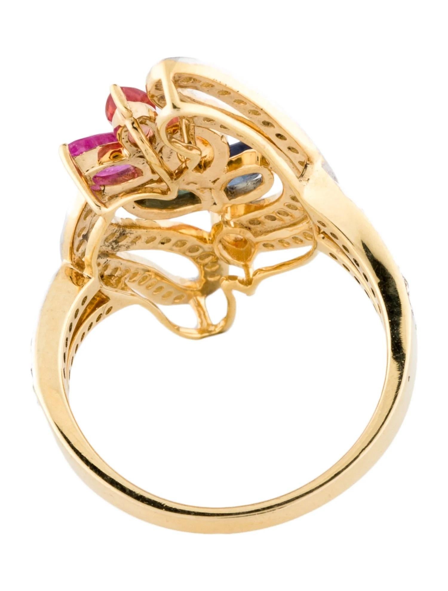 14K Gelbgold 1,66 Karatw Multi-Color Saphir & Diamant Cocktail-Ring, Größe 7 (Rundschliff) im Angebot