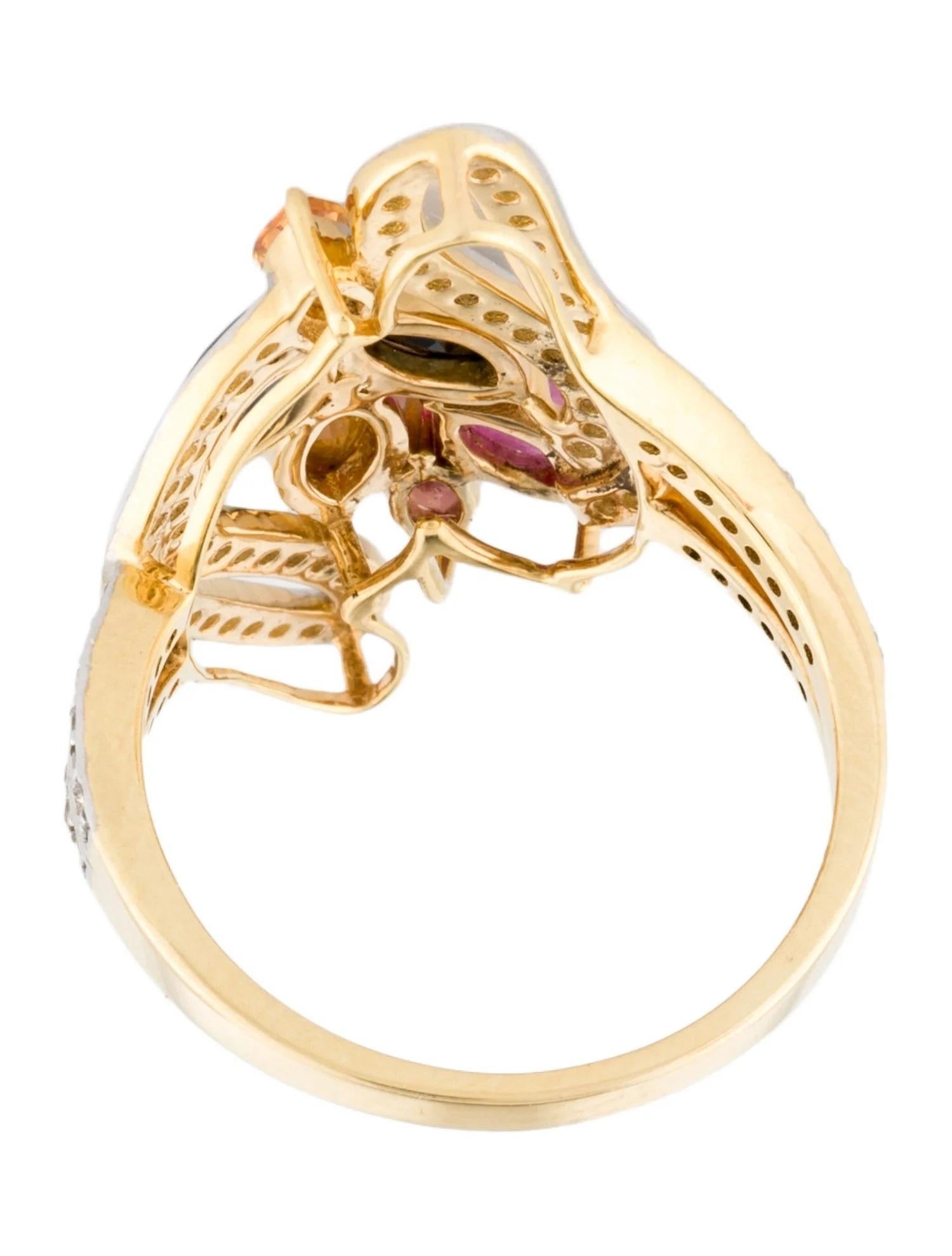 14K Gelbgold 1,66 Karatw Multi-Color Saphir & Diamant Cocktail-Ring, Größe 7 im Zustand „Neu“ im Angebot in Holtsville, NY