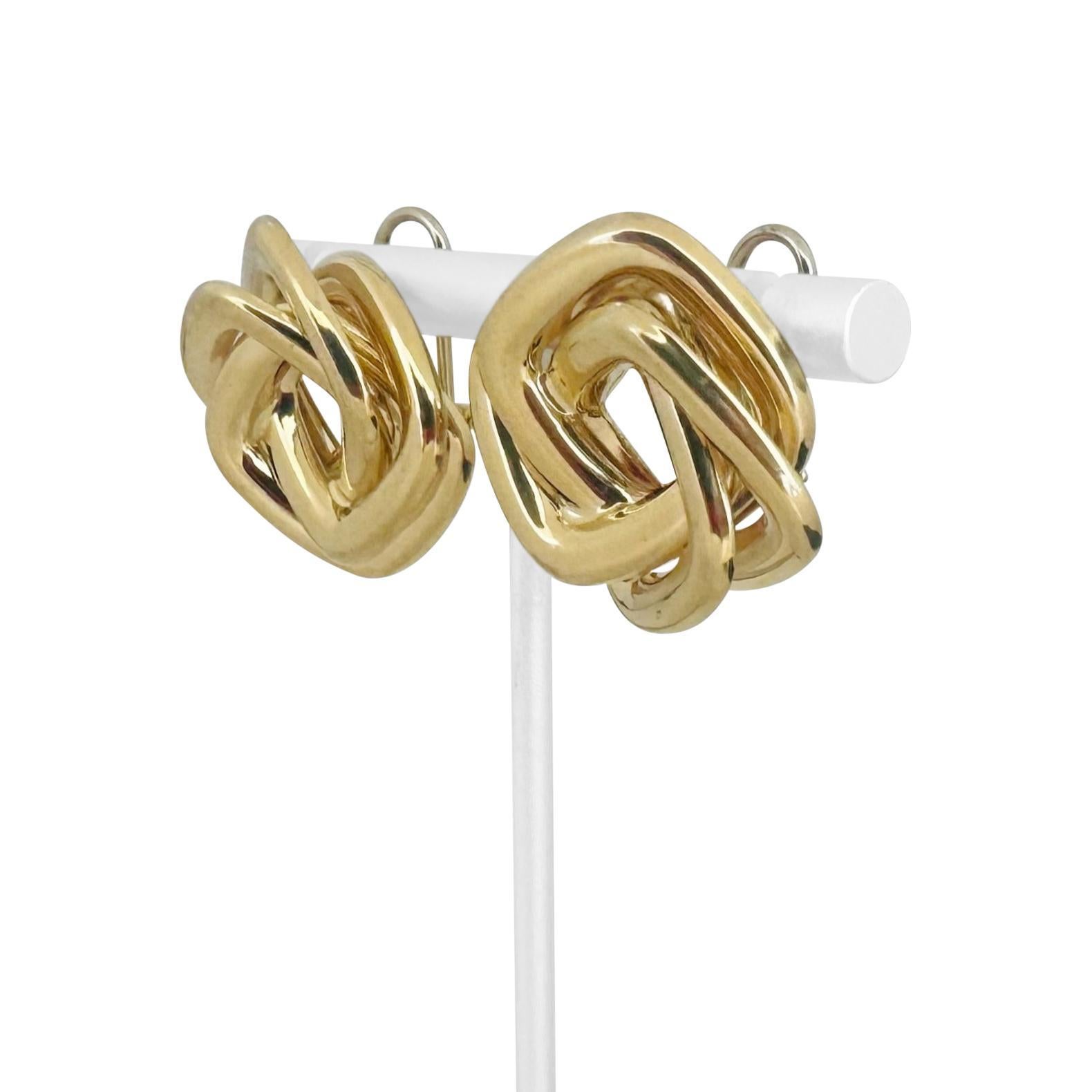 14k Yellow Gold 16.7g Heavy Polished Interlocking Square Earrings Italy 1.1