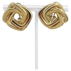 14k Yellow Gold 16.7g Heavy Polished Interlocking Square Earrings Italy 1.1"