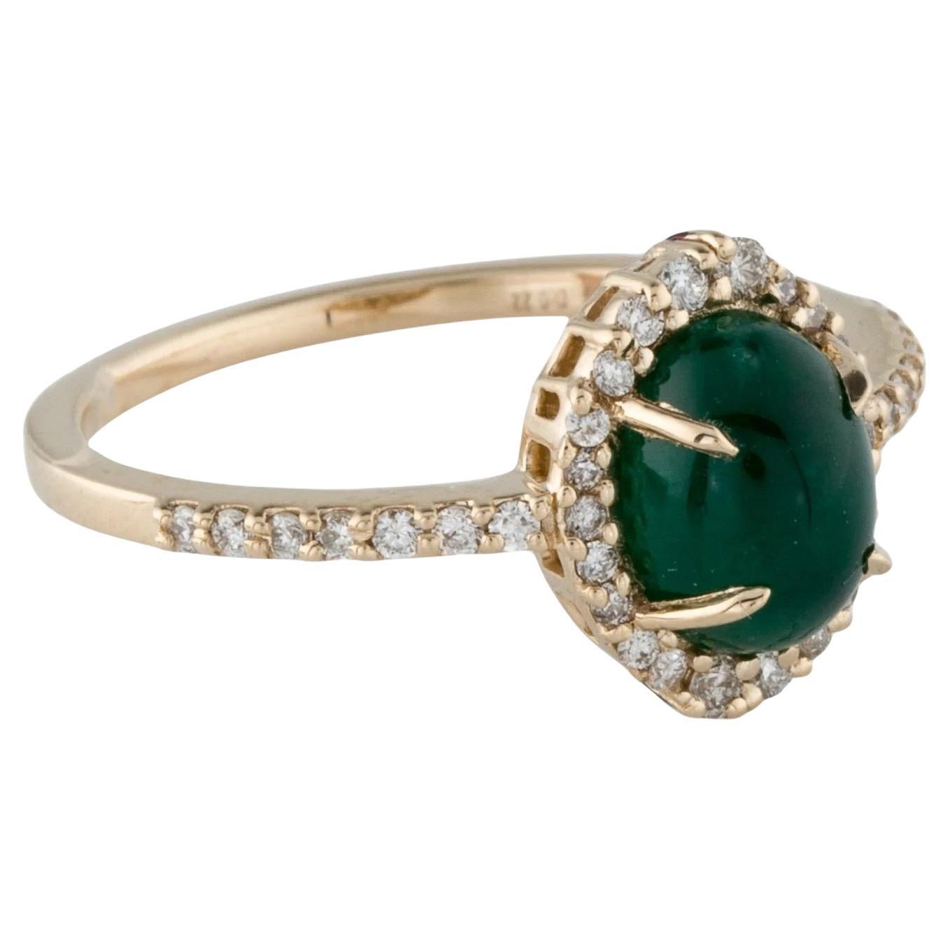14K Yellow Gold 1.69ct Emerald and Diamond Cocktail Ring, Size 7