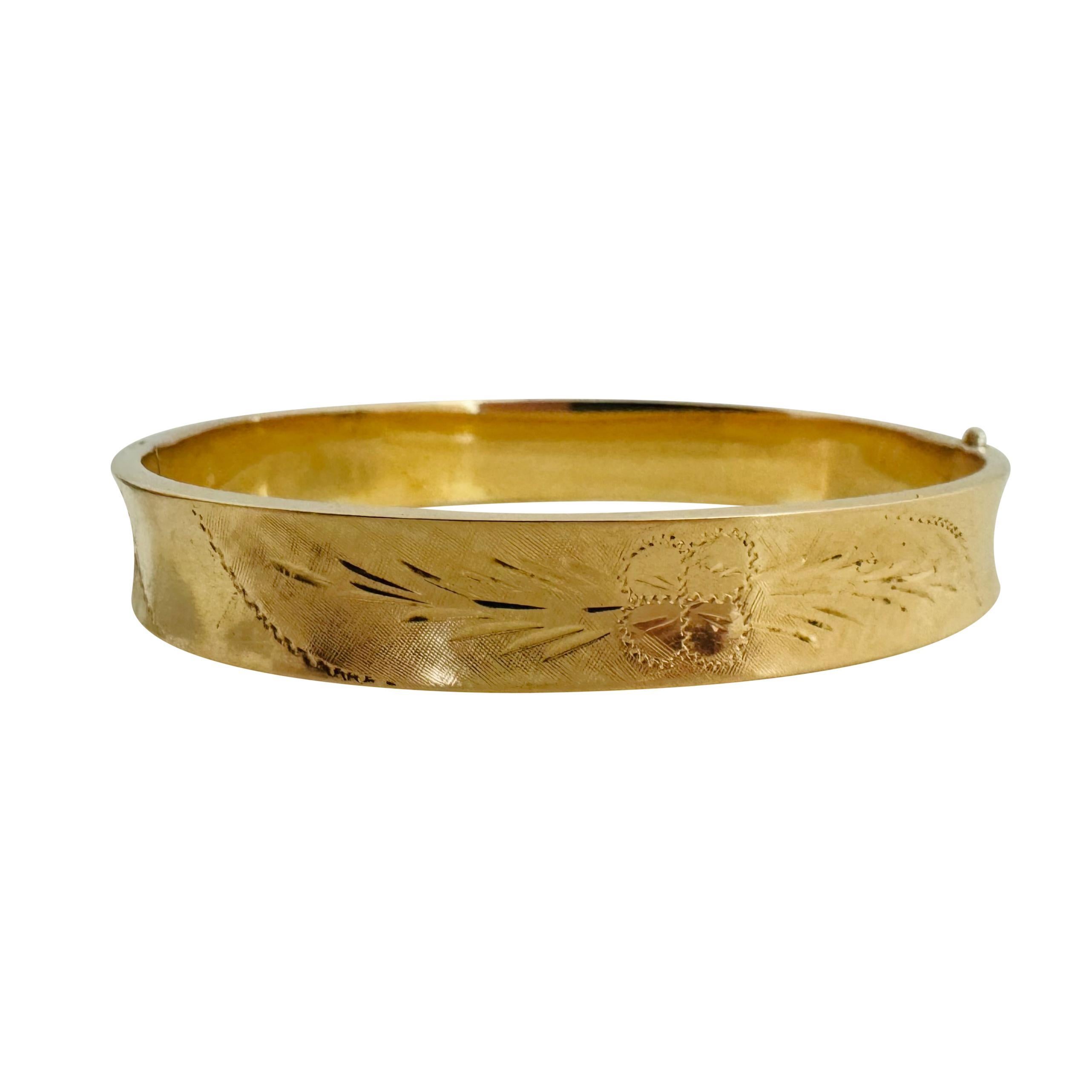 14k Gelbgold 16g Vintage Satin Finish 10mm Konkave Armreif Armband 7,5