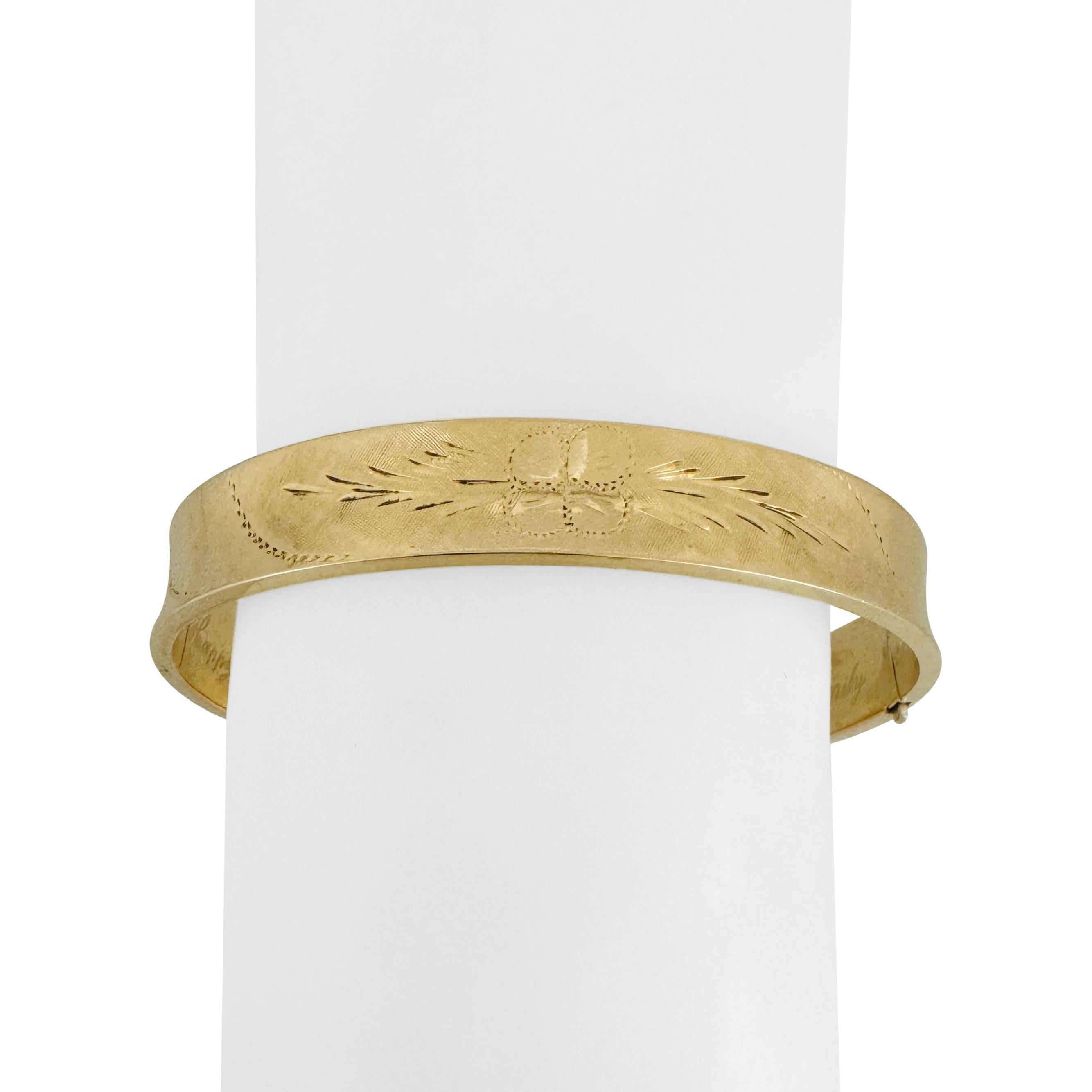 14k Gelbgold 16g Vintage Satin Finish 10mm Konkave Armreif Armband 7,5
