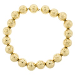 14k Yellow Gold 17" 21.5mm Hammered Polished Finish Ball Bead Statement Necklace