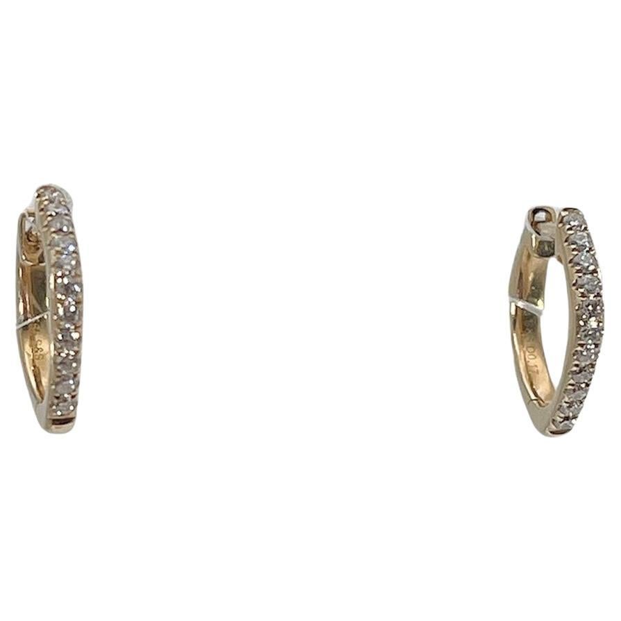 14K Yellow Gold .17 CTW Diamond Squared Hoop Earrings For Sale