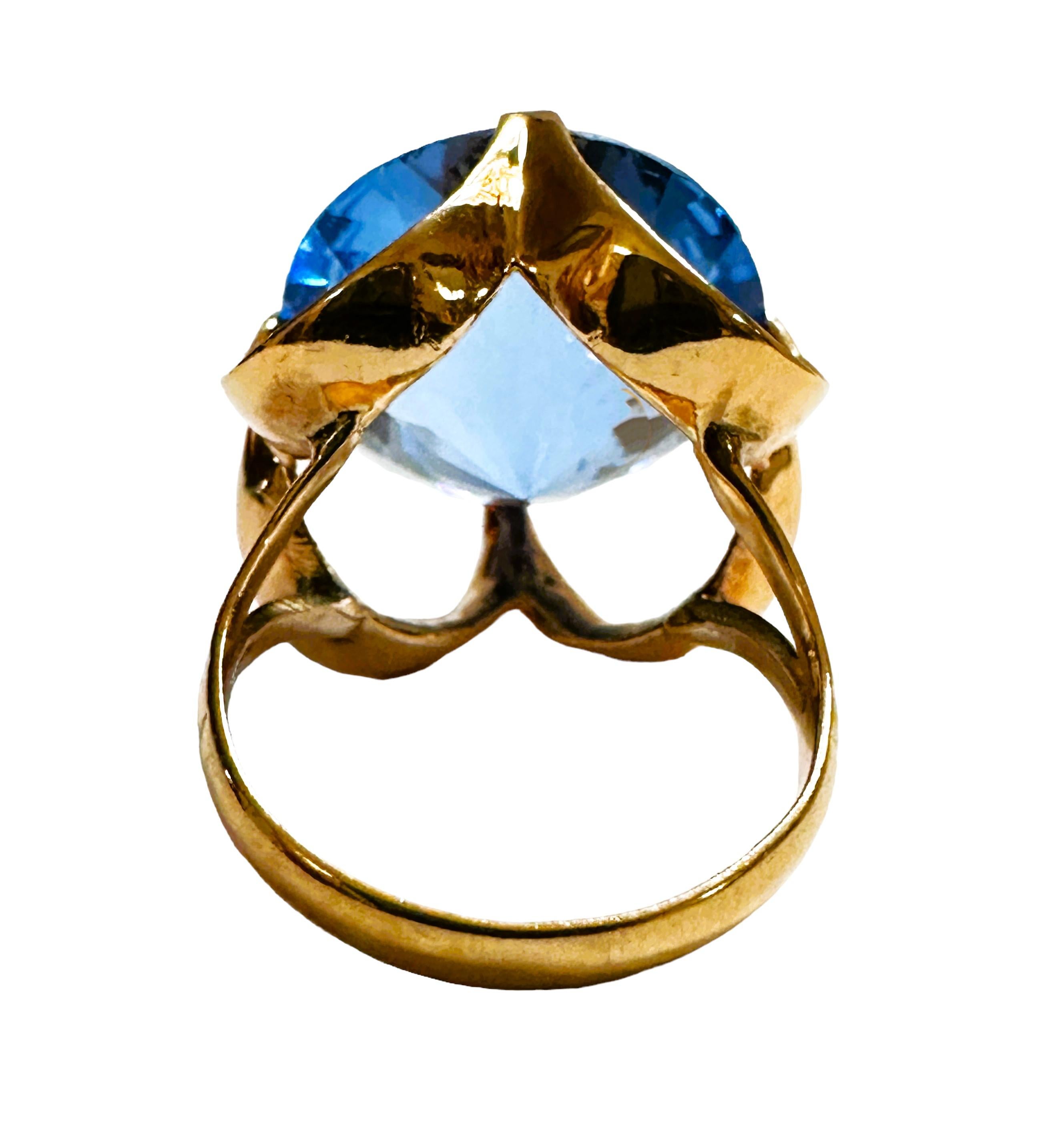Romantic 14k Yellow Gold 17 mm Fancy Cut Cornflower Blue Topaz Ring Size 6.5 w Appraisal
