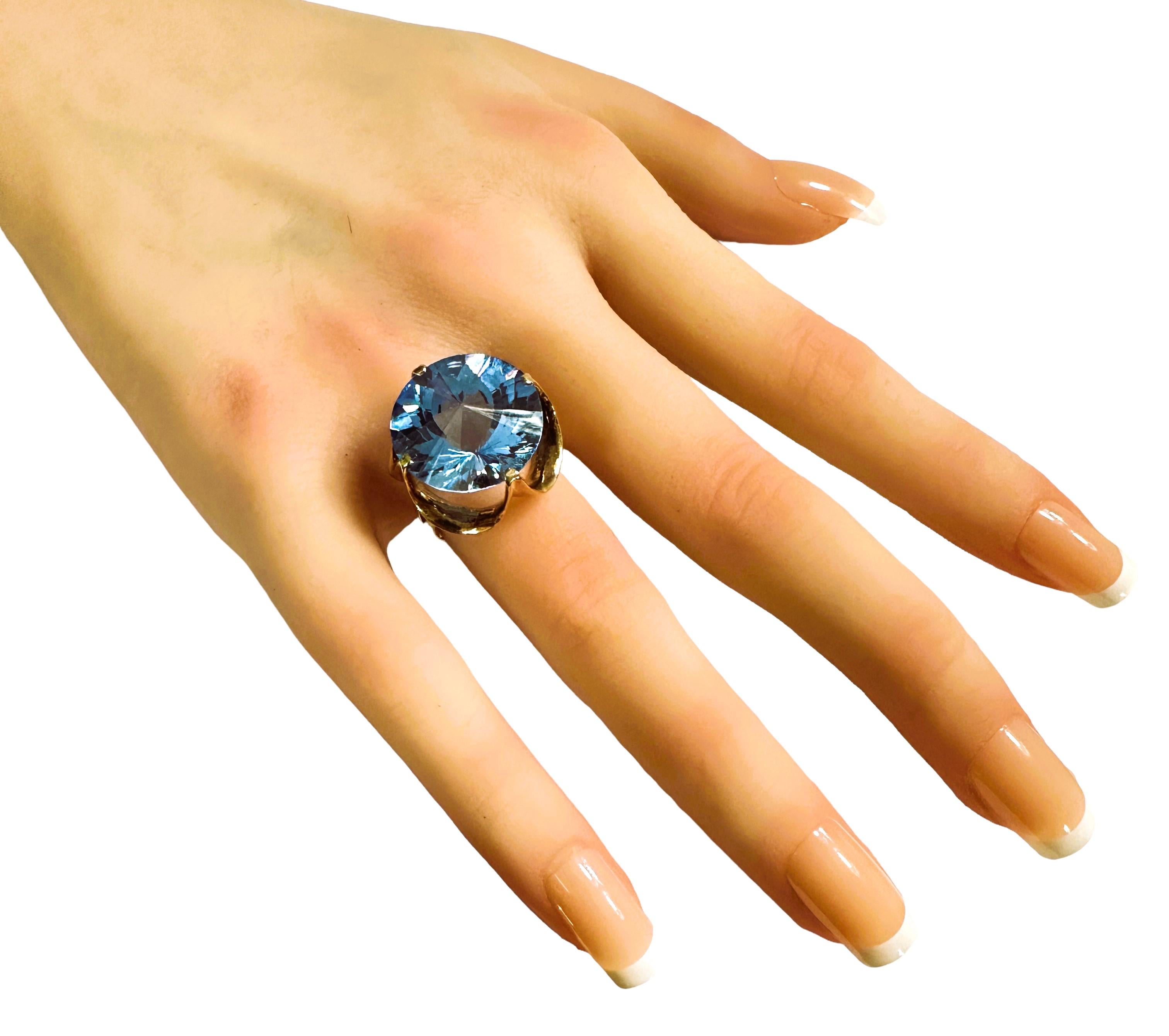 14k Yellow Gold 17 mm Fancy Cut Cornflower Blue Topaz Ring Size 6.5 w Appraisal 1