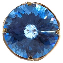 14k Yellow Gold 17 mm Fancy Cut Cornflower Blue Topaz Ring Size 6.5 w Appraisal