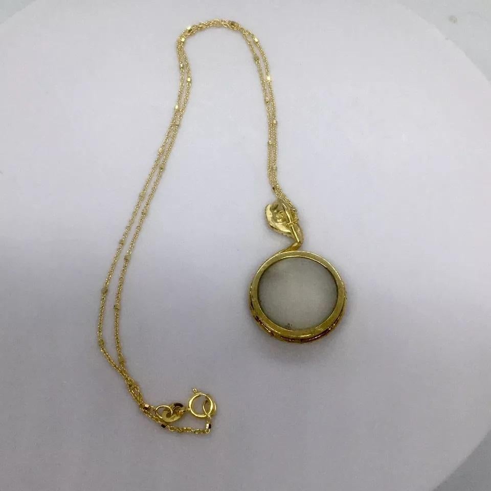 Collier de serpent en or jaune 14K 17 Mm Cabochon rond de pierre de lune Chaîne de 18 pouces Neuf - En vente à Los Angeles, CA