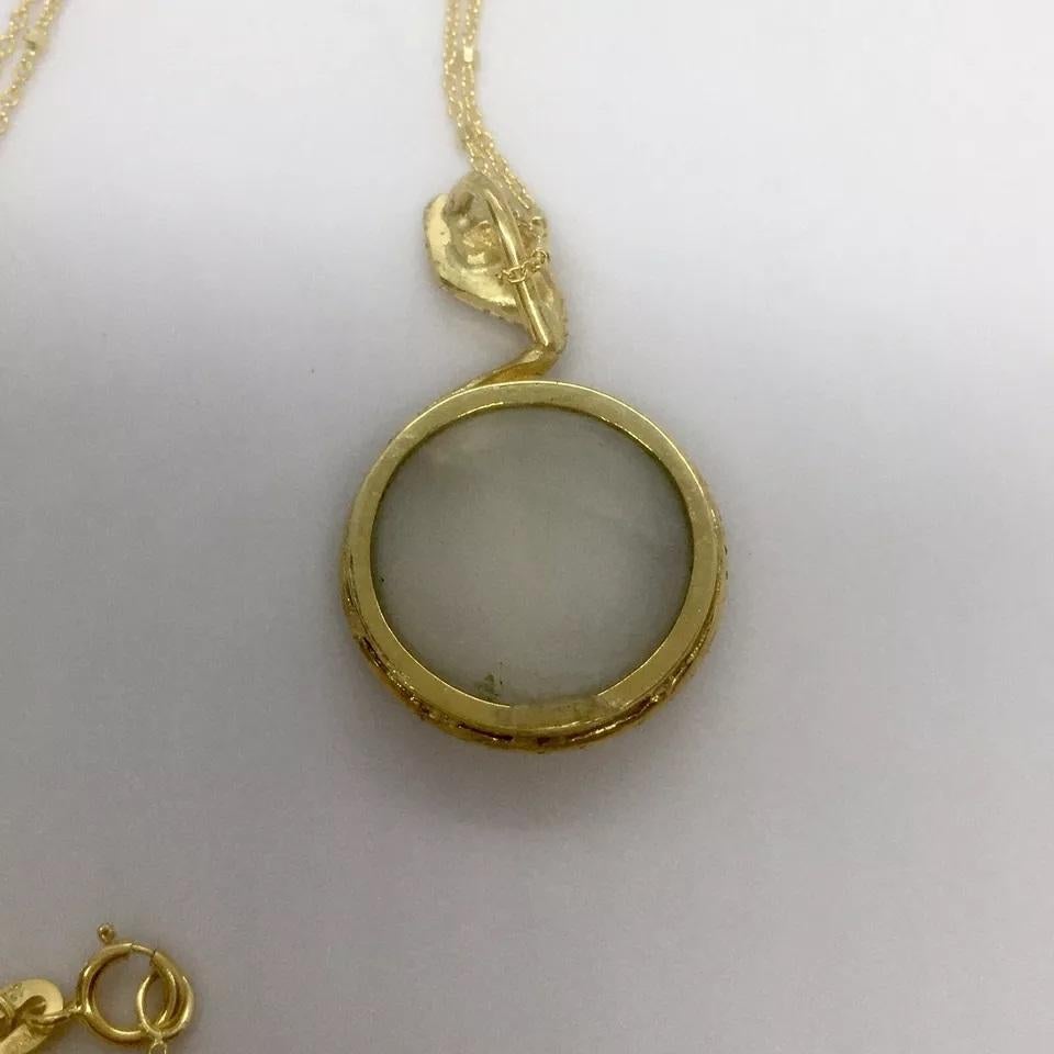 Collier de serpent en or jaune 14K 17 Mm Cabochon rond de pierre de lune Chaîne de 18 pouces Pour femmes en vente