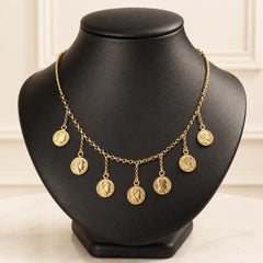 14k Yellow Gold 17" Rolo & Bead Link Chain Necklace w/ Dangle Coins