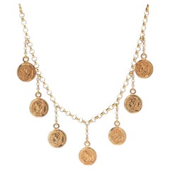 14k Yellow Gold 17" Rolo & Bead Link Chain Necklace w/ Dangle Coins