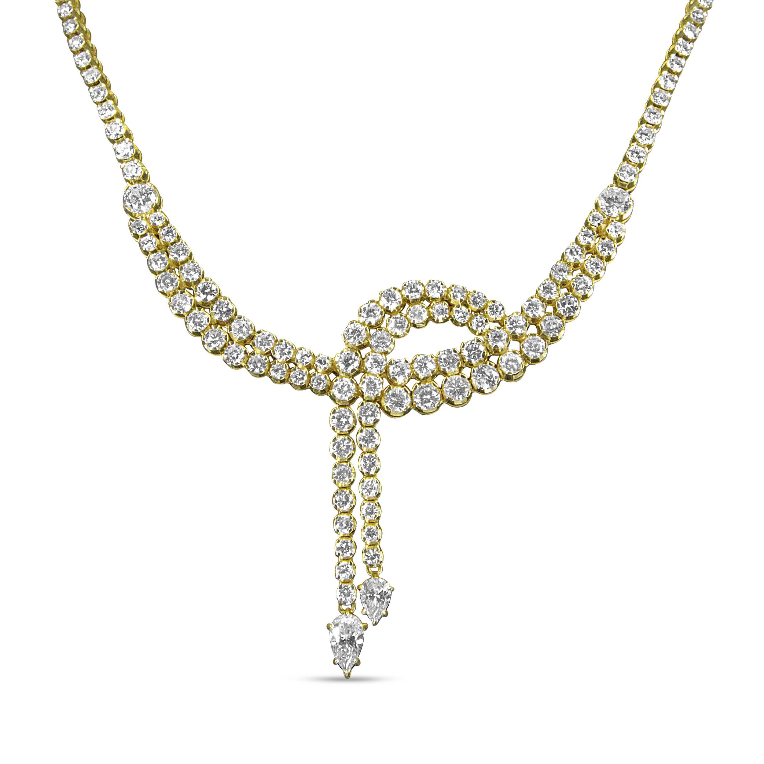 Contemporain Collier tennis lariat à double rangée de diamants en or jaune 14 carats de 17.0 carats en vente