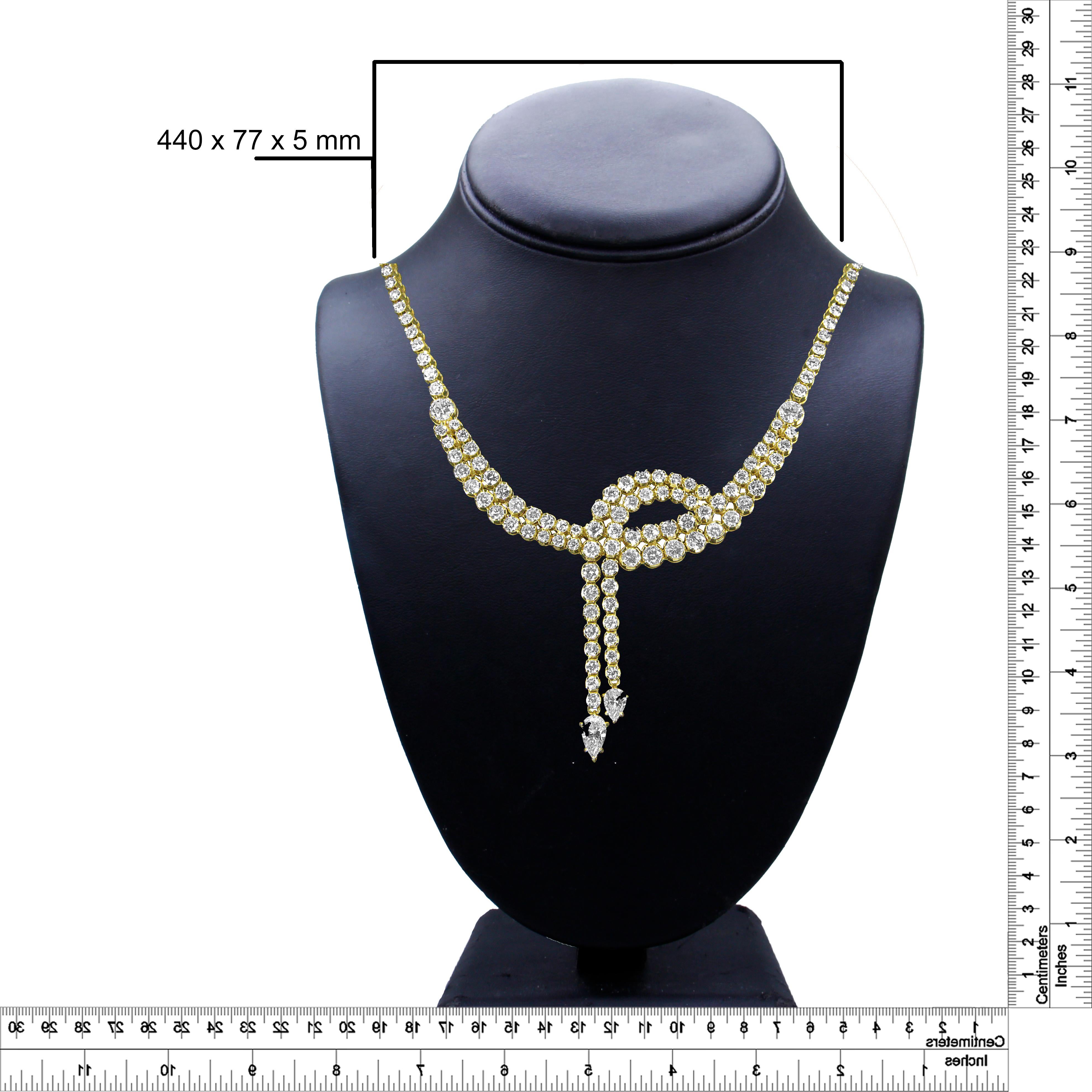 Contemporary 14K Yellow Gold 17.0 Carat Diamond Double Row Lariat Tennis Necklace For Sale