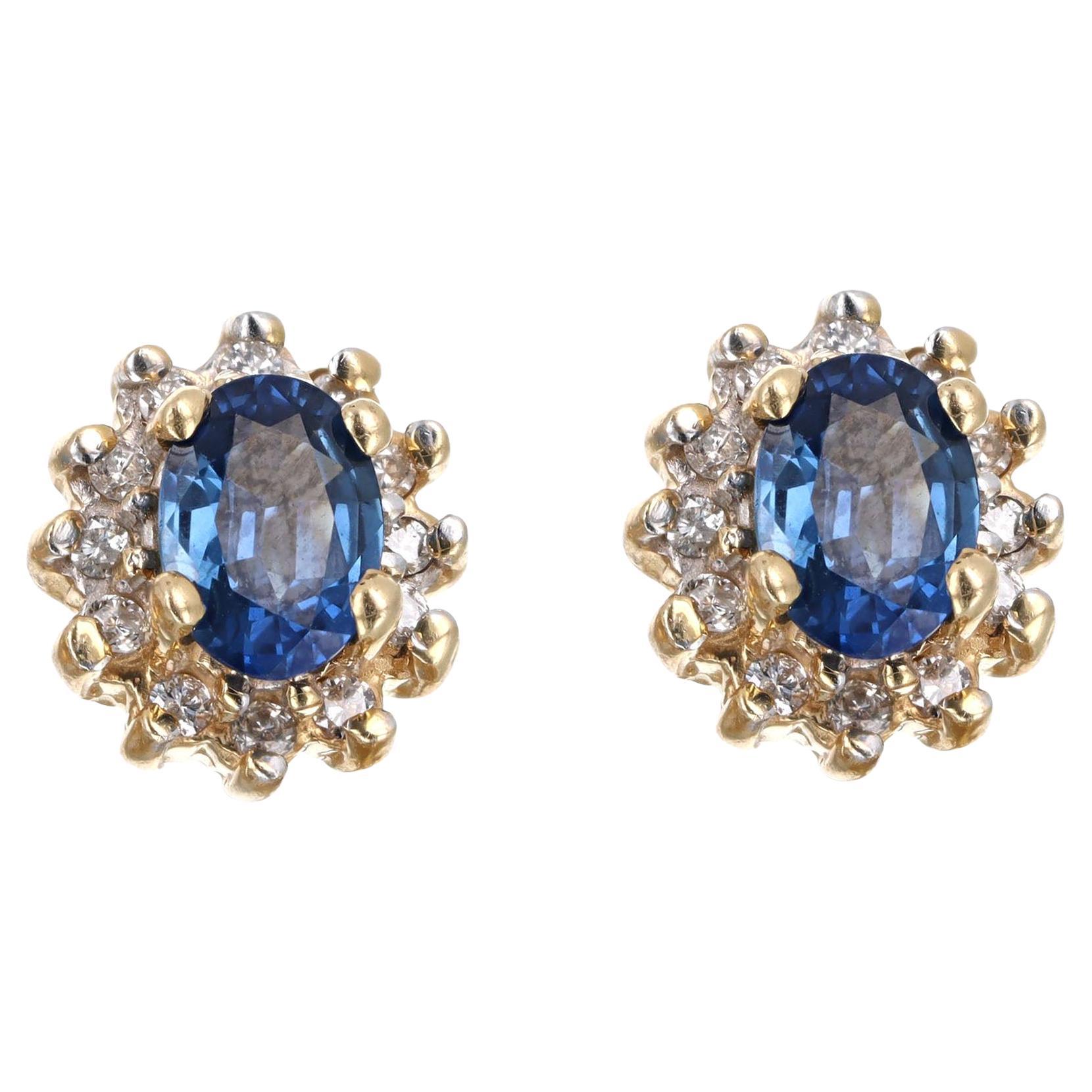 Borchie a raggiera in oro giallo 14K da 1,70 carati di peso totale con zaffiro naturale ovale e diamante
