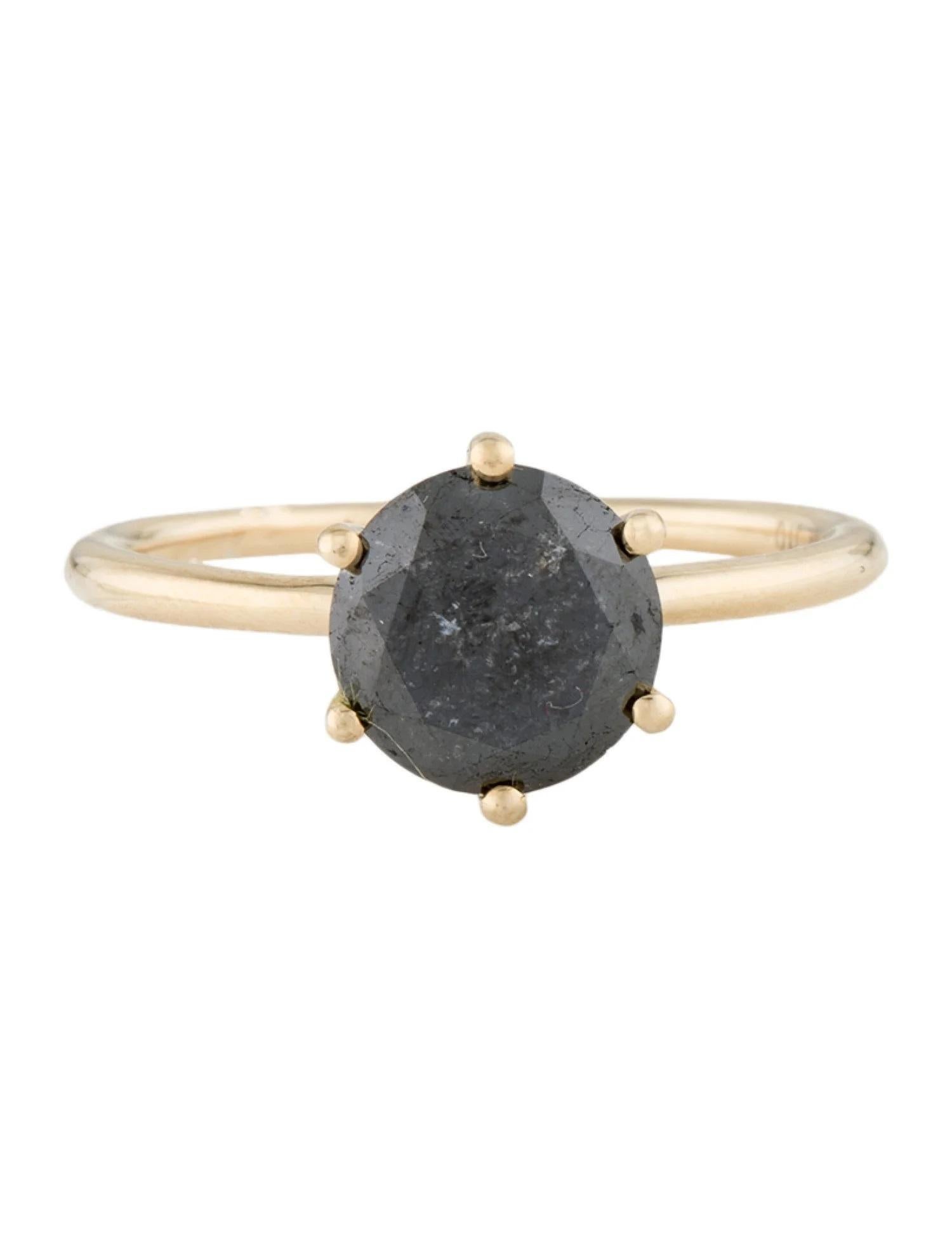 Artiste Bague de cocktail en or jaune 14K avec solitaire en diamant noir de 1,70ct, taille 7 en vente