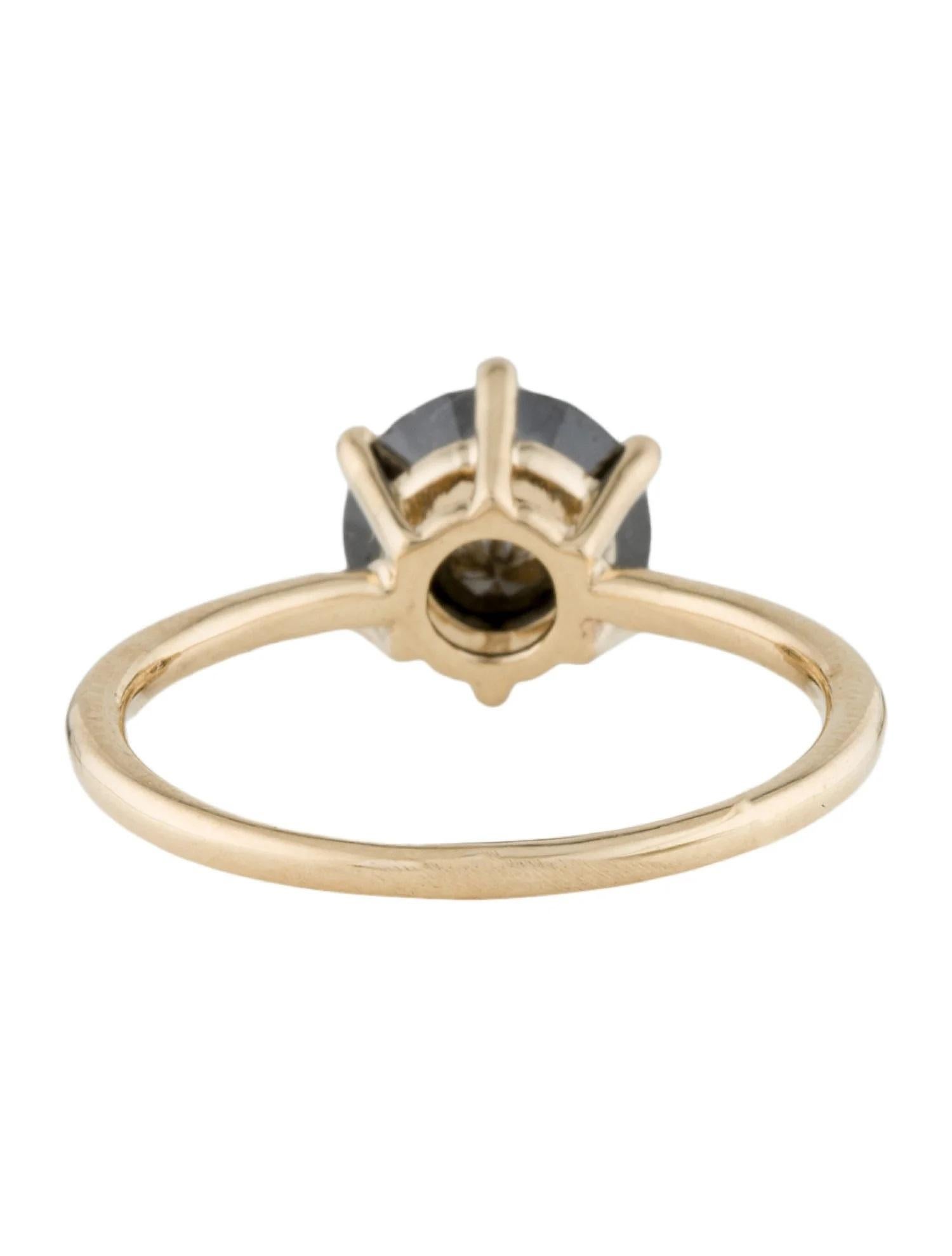 Taille ronde Bague de cocktail en or jaune 14K avec solitaire en diamant noir de 1,70ct, taille 7 en vente