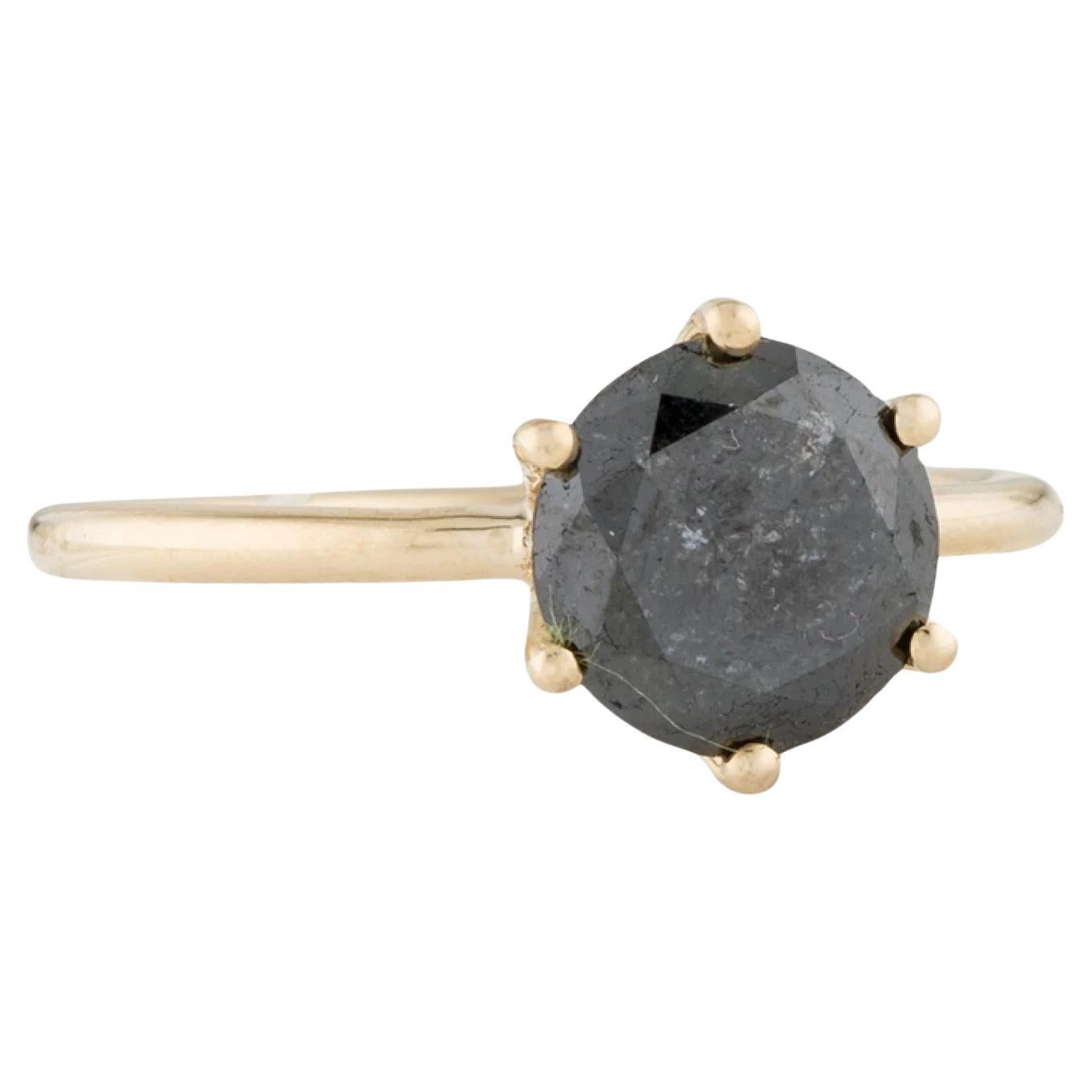 14K Gelbgold 1,70 Karat Schwarzer Diamant Solitär Cocktail-Ring, Größe 7