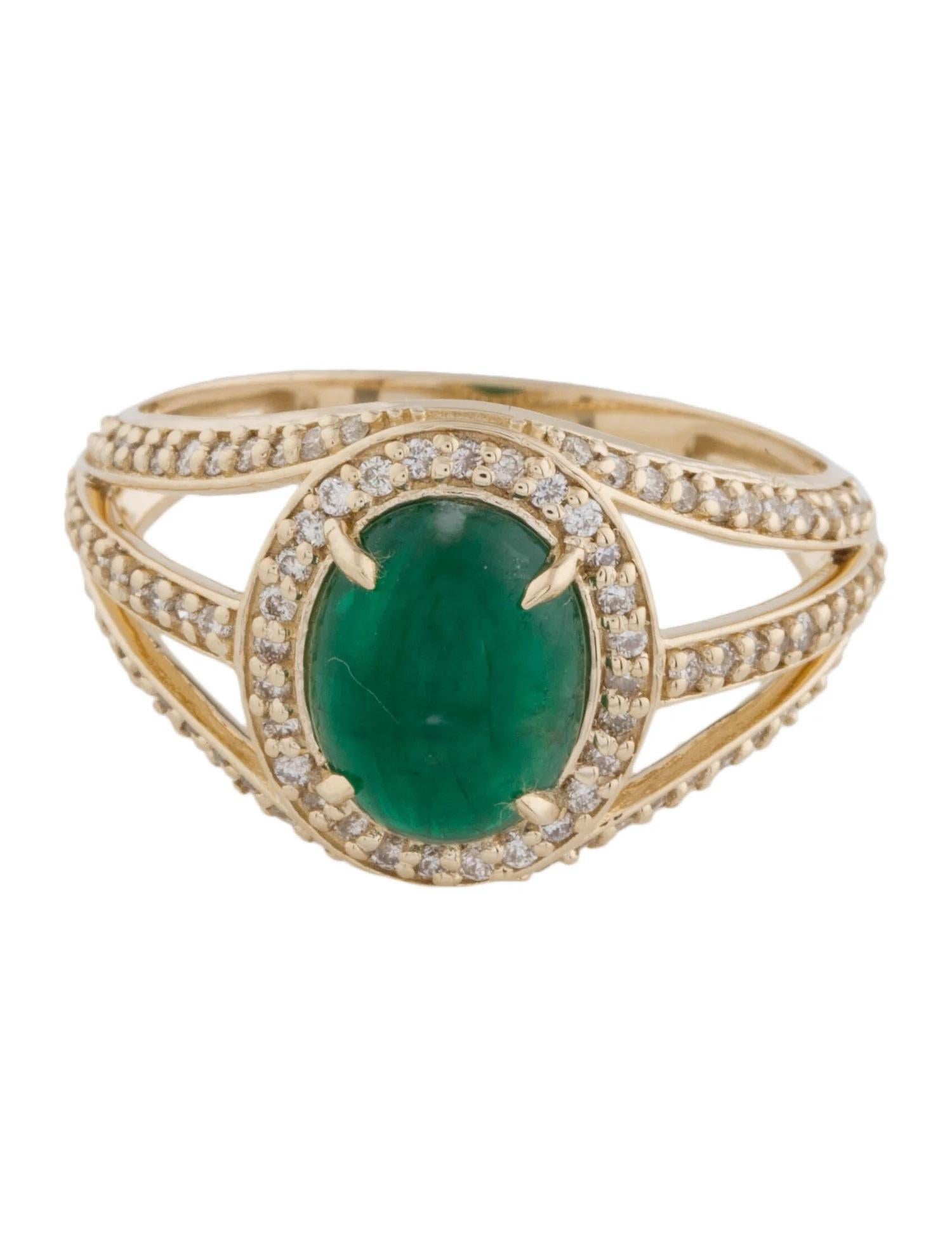 Artist 14K Yellow Gold 1.70ct Emerald & Diamond Cocktail Ring, Size 7 For Sale
