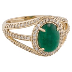 Anillo de cóctel de oro amarillo de 14 quilates con esmeralda y diamantes de 1,70 ct, talla 7