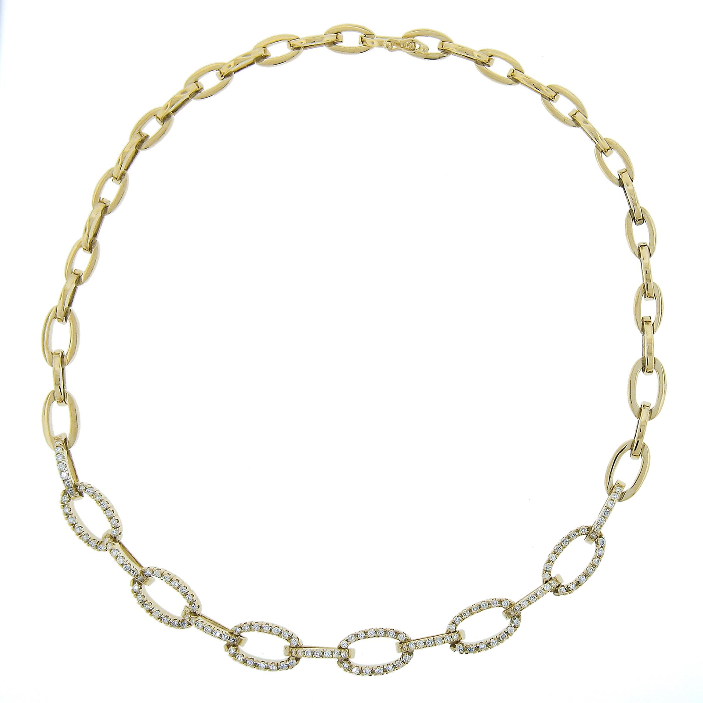 Collier en or jaune 14K avec chaîne à maillons ovale ouverte et graduée en diamants de 2,66 ctw Excellent état - En vente à Montclair, NJ