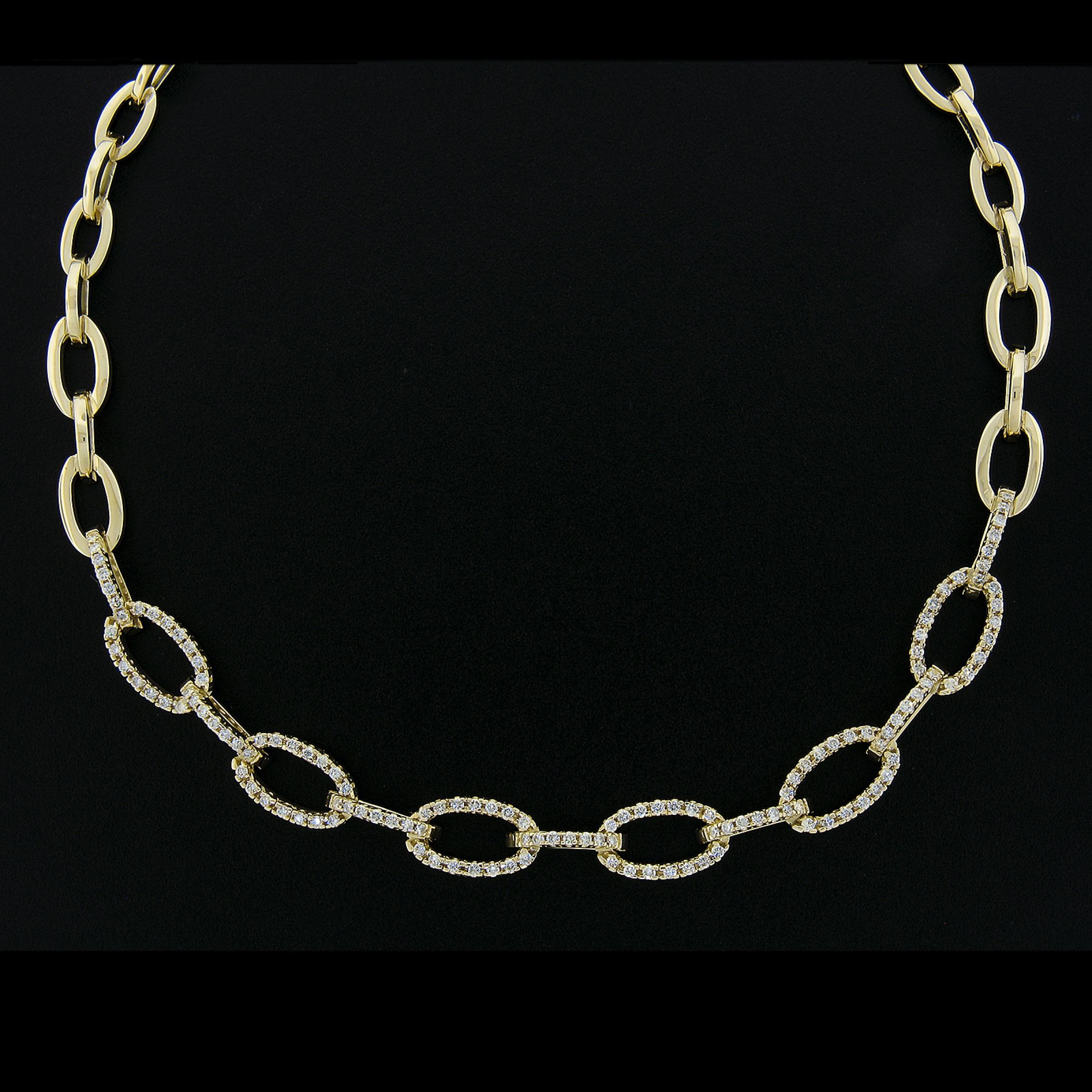Collier en or jaune 14K avec chaîne à maillons ovale ouverte et graduée en diamants de 2,66 ctw en vente 1