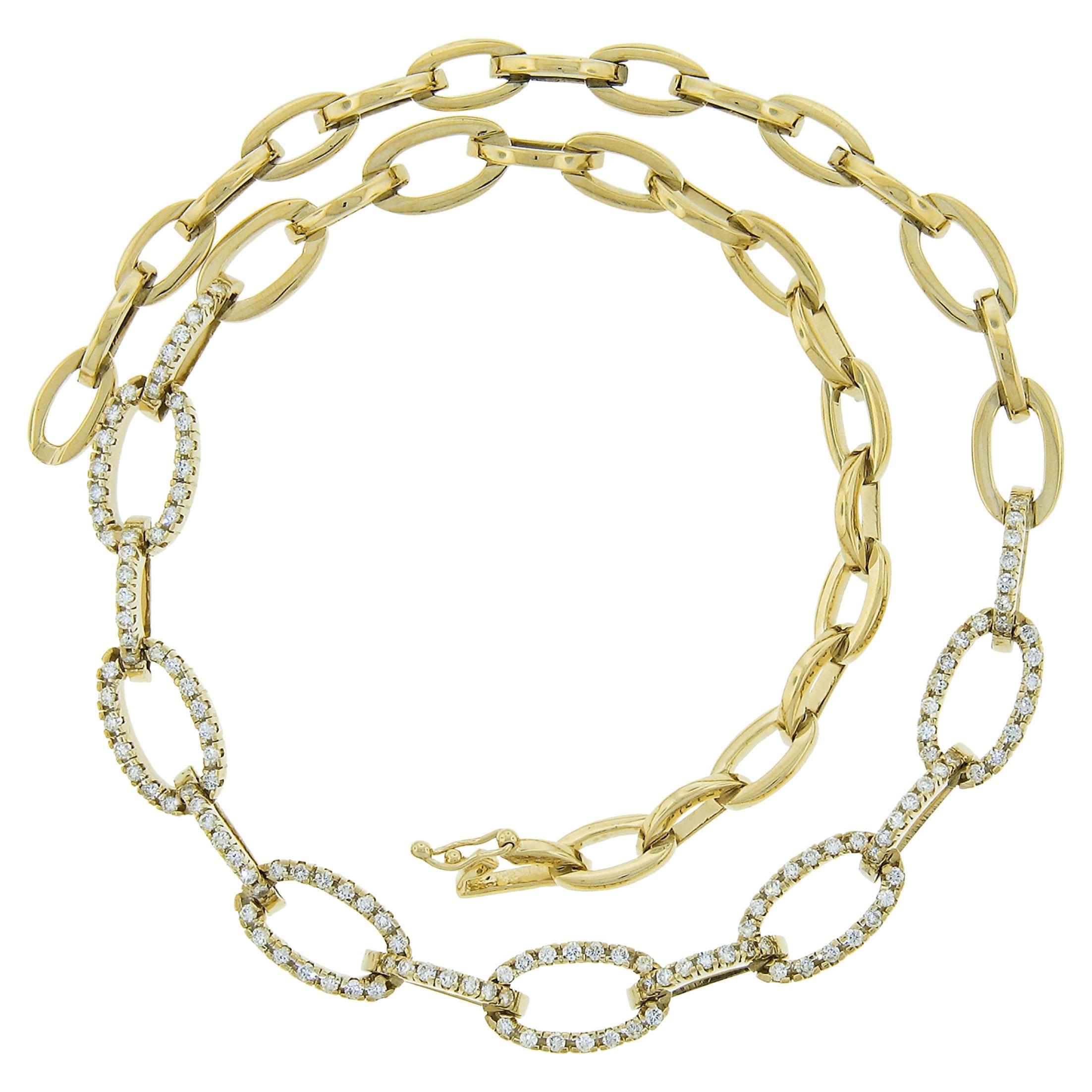 14K Yellow Gold 17.25" 2.66ctw Diamond Graduated Open Oval Link Chain Necklace For Sale