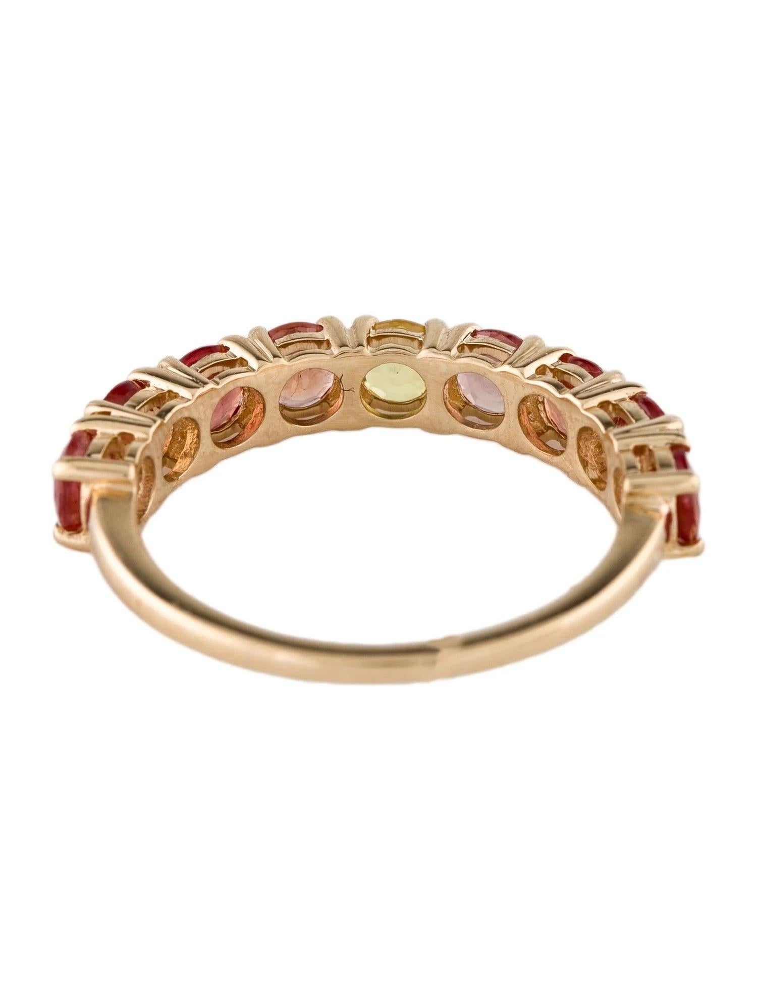 Taglio rotondo Anello a fascia in oro giallo 14K con zaffiro multicolore da 1,72 carati, misura 6,5 in vendita