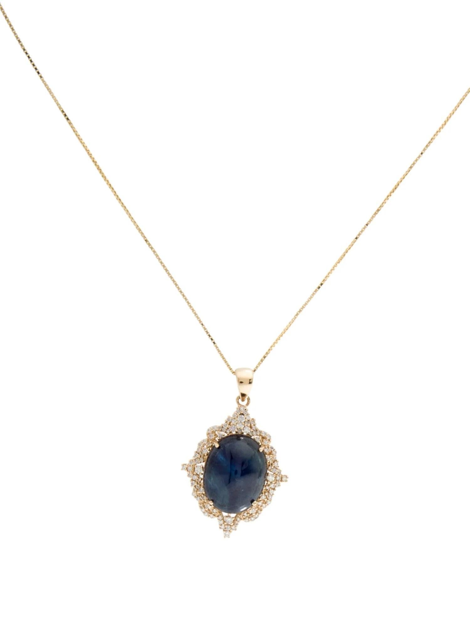Oval Cut 14K Yellow Gold 17.37ct Oval Blue Sapphire & 0.54ctw Diamond Pendant Necklace, 1 For Sale