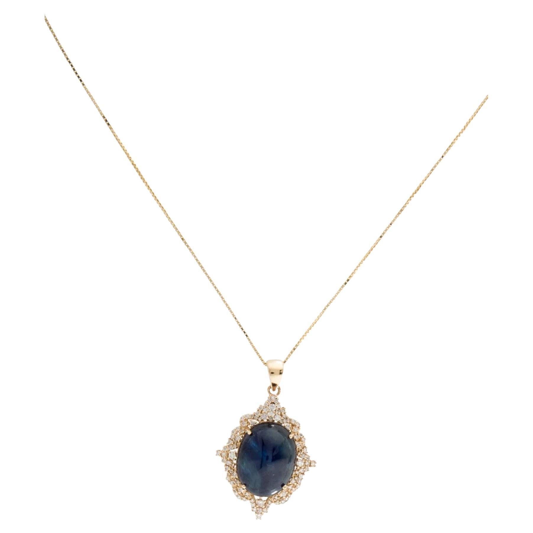 14K Yellow Gold 17.37ct Oval Blue Sapphire & 0.54ctw Diamond Pendant Necklace, 1