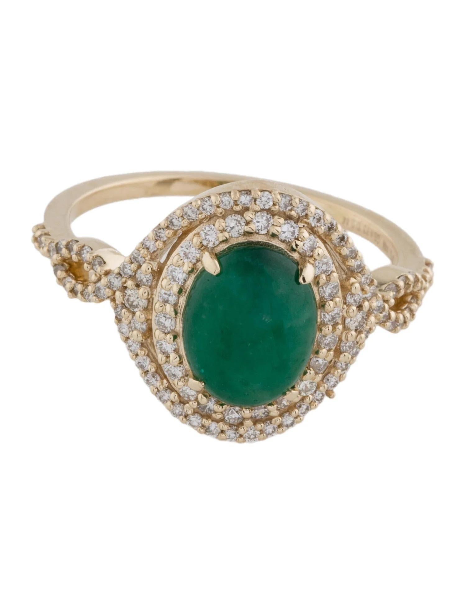 Artist 14K Yellow Gold 1.73ct Emerald & Diamond Cocktail Ring, Size 7 For Sale