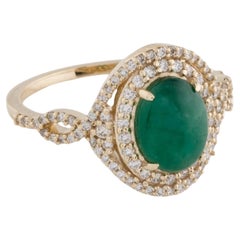 Anillo de cóctel de oro amarillo de 14 quilates con esmeralda y diamantes de 1,73 ct, talla 7