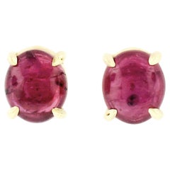 14k Yellow Gold 1.74ctw Gia Certified Oval Cabochon Ruby Petite Stud Earrings