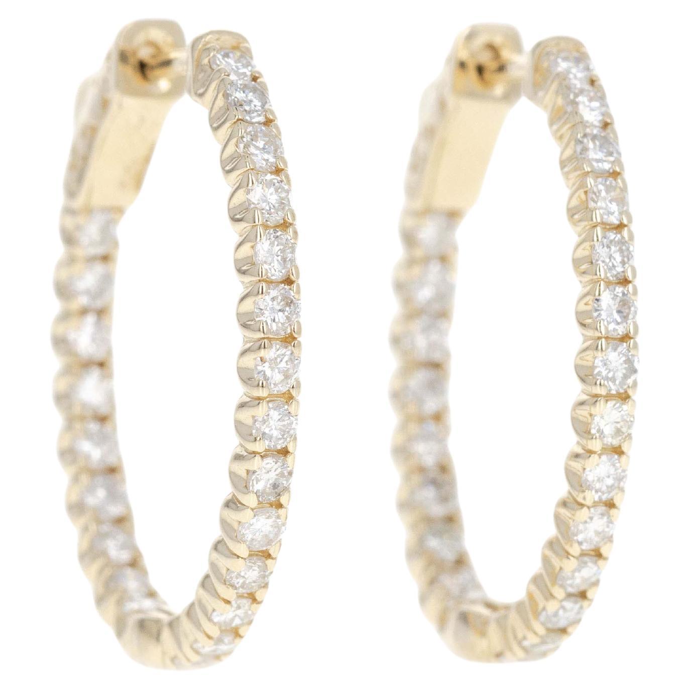 14K Yellow Gold 1.75 Carat Round Diamond Inside-Out Oval Hoop Earrings