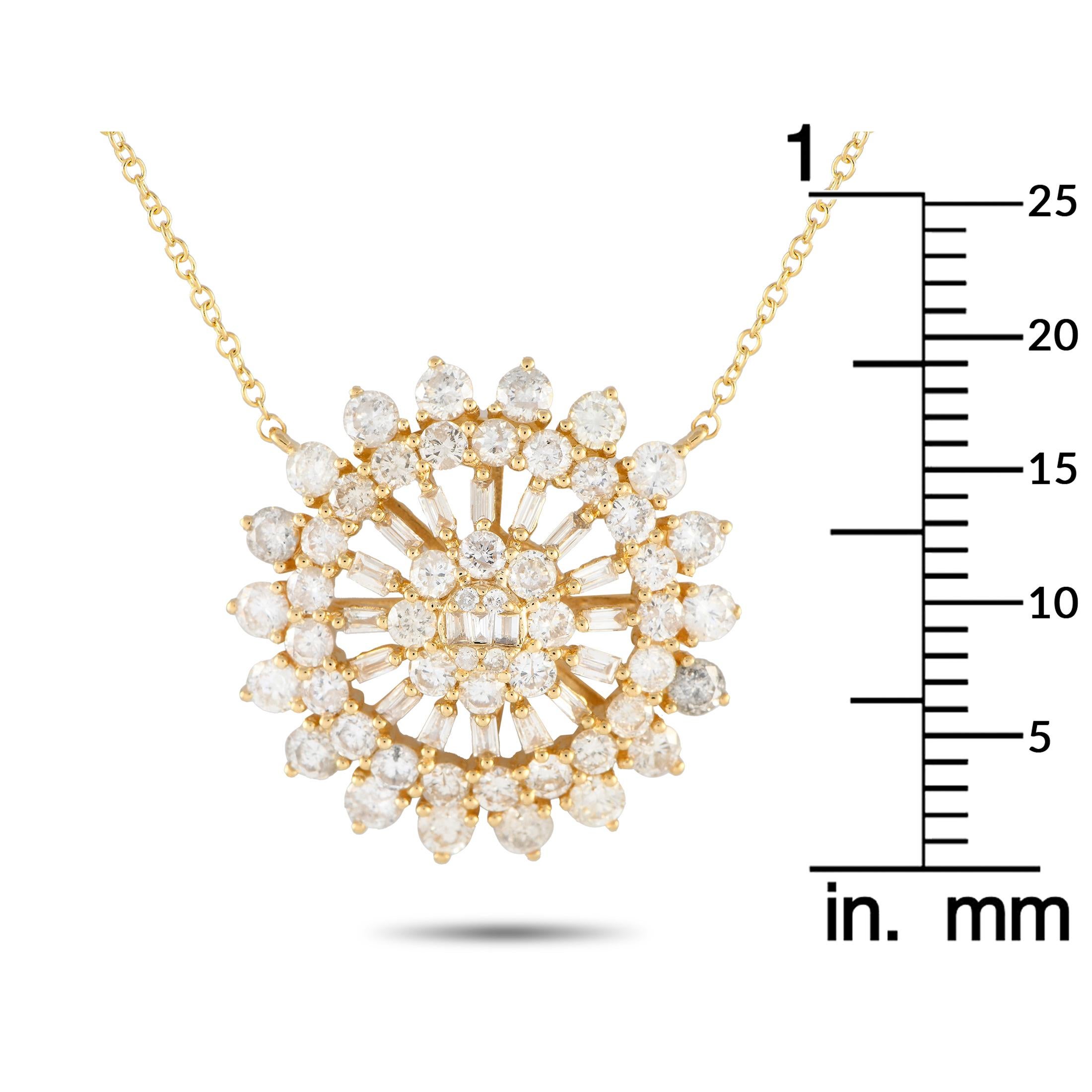 14K Yellow Gold 1.75ct Diamond Sunburst Necklace PN15250-Y In New Condition For Sale In Southampton, PA