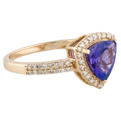 14K Gelbgold 1,75 Karat Tansanit & Diamant Cocktail-Ring Größe 6,75