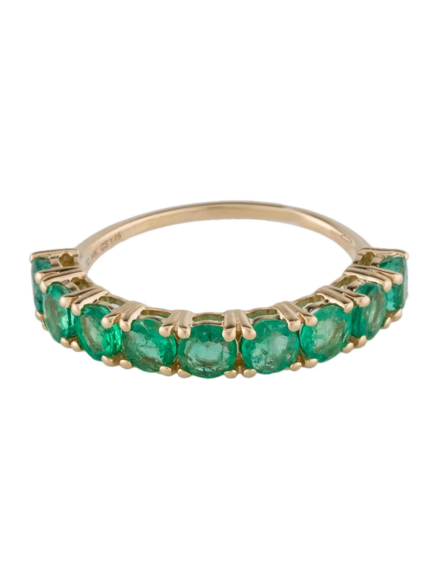 Artist 14K Yellow Gold 1.75ctw Emerald Half Eternity Band, Size 6.75, Round Modified For Sale